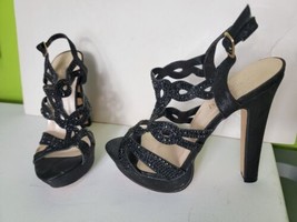 De Blossom Collection Black Heels Strappy Sandals With Black Beads Size 7 - £30.72 GBP