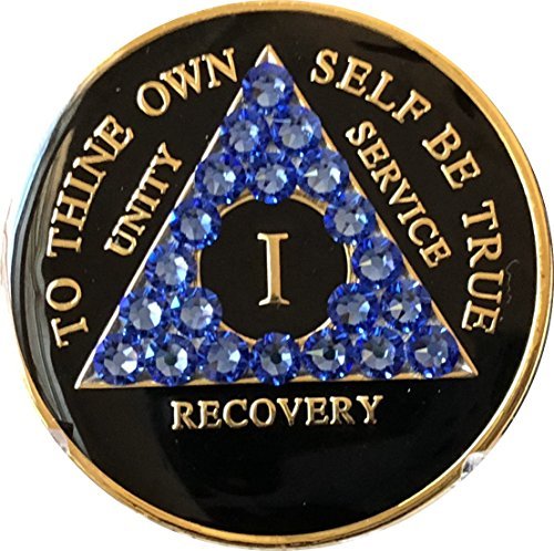 1 Year AA Medallion Black Tri-Plate Blue Sapphire Color Swarovski Crystal Chip