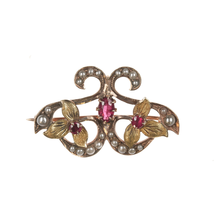 c1900 10k gold, ruby, and seed pearl enhancer pendant/pin - £205.52 GBP