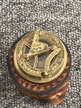 Antique Brass Sundial Drum Compass Nautical Collectible With Leather Box - £29.66 GBP