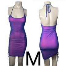 Royal Blue Purple Mesh Pink Underlining Ruched Halter Sexy Mini Dress~ Size M - £33.74 GBP