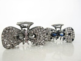 Medium blue or smoke gray crystal bow metal hair claw clip bridal clip - £12.02 GBP