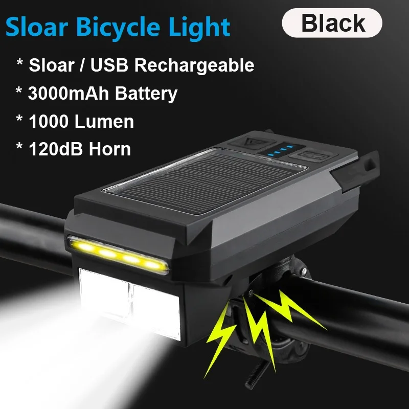 3 IN 1 Solar Bicycle Light 1000 Lumen 3000mAh LED Bike Front Light Set With 120d - £75.12 GBP