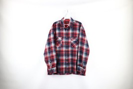 Vintage 90s Streetwear Mens Large Double Pocket Collared Button Shirt Red Plaid - £31.60 GBP