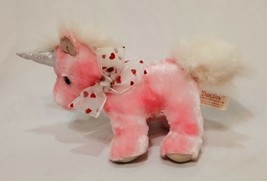 Pink Unicorn Heart Bow 7&quot;  Plush Stuffed Animal Dan Dee 2009 Sparkly  - £13.61 GBP