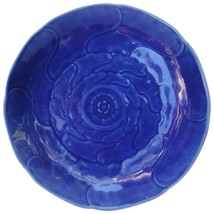 Rare C1850 Carved Chinese Monochrome Plate Royal Blue Lotus Bowl Daoguang - $995.00