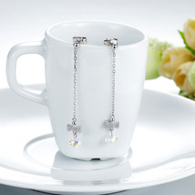 925 Sterling Silver Ribbon AB Crystal Drop Dangle Wedding Anniversary Earrings - £69.71 GBP