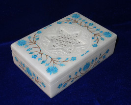 6&quot;x4&quot;x1.5&quot; Marble Jewelry Box Turquoise Filigree Handmade Decorative Gifts Art - £154.03 GBP