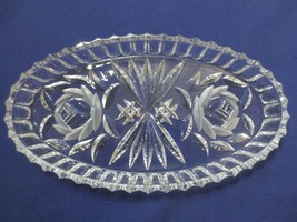 Vintage Needle Etched Floral Glass Condiment Dish  Relish Tray - $15.00