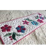 Quilted bordeaux flowers table runner, Bed topper, Flowers tablecloth qu... - $126.18 CAD