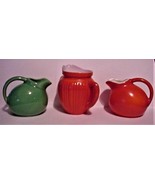 USA Pottery Ball Jug Pitcher #1 Red &amp; #1  Green 3&quot; &amp; 1 Unsigned Pitcher - £31.53 GBP