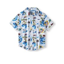 365 Kids Boy&#39;s Short Sleeve Woven Print Shirt, Surf, Waves, Sharks White Size 10 - £11.71 GBP