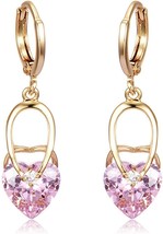 14K Gold Plated Heart Dorp Earrings Simple Fashion Hollow-out Design Pink Cubic - £11.41 GBP