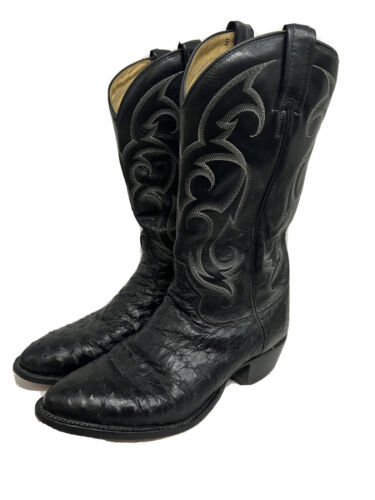 Primary image for Tony Lama Mens Black Quill Ostrich Western Cowboy Boots 10D Black USA Pull On