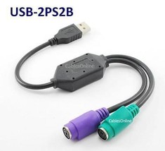 Black Usb To Dual Ps/2 Keyboard/Mouse Converter Cable Active Adapter, Usb-2Ps2B - £14.38 GBP