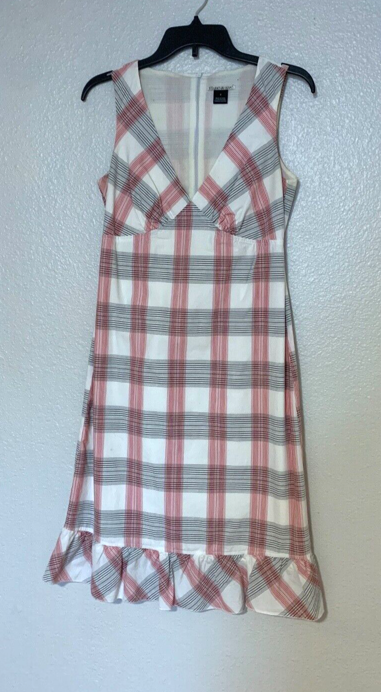 Mac and Jac Womens Sz 6 Dress Sleeveless VNeck Red Black White Ruffle He... - £17.12 GBP