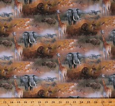 Cotton Safari Animals Elephants Giraffes Lions African Fabric Print BTY D378.50 - £7.95 GBP