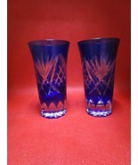 Edo Kiriko Sake Crystal Pair Of Sake Cups 4&quot; Blue Cut Crystal - $128.63 CAD
