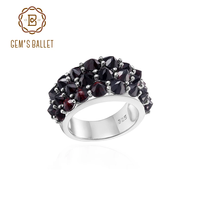 Round Black Garnet Pave Set Engagement Ring in 925 Sterling Silver January Birth - £59.50 GBP