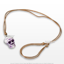 Pirates Skull Head Polished Bead Pendant Adjustable Leather Cord Necklace - £8.55 GBP