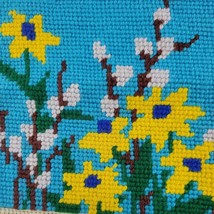 Summer Floral Needlepoint Finished Daffodil Gold Bouquet Blue Gros Point... - $18.95