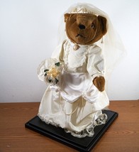 Teddy Bear Bride Plush Wedding Dress Flower Bouquet Brown with Orange Ey... - £17.57 GBP