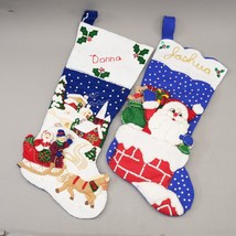 Lot of 2 Vintage Bucilla Felt Sequin Christmas Stockings Blue White Decorated 22 - £73.83 GBP