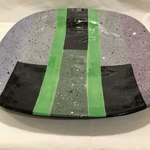 Square ceramic platter gloss glaze signed J CHANEY 04 geometric green black grey - £64.88 GBP