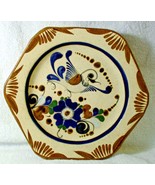 Vintage Tonala Pottery Mexico Hand Painted 11&quot; Bird and Floral Bowl - $49.50