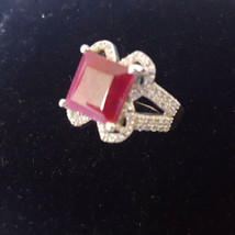 Ruby 925 Fine Solid Sterling Silver Ring with White Topaz Size 8 Genuine Stone - £43.52 GBP