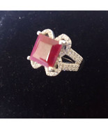 Ruby 925 Fine Solid Sterling Silver Ring with White Topaz Size 8 Genuine... - $54.45