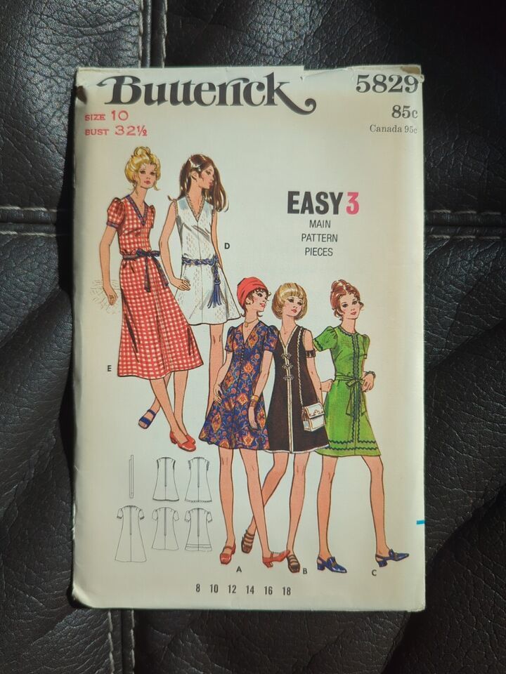 Misses One Piece Dress Semi Tent Size 10 Butterick 5829 Sewing Pattern VTG UC - £22.38 GBP