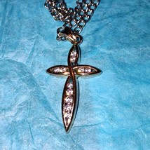 Gorgeous silver vintage cross necklace with rhinestones - £24.74 GBP