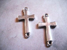 4 Cross Pendant Connectors Antiqued Silver Sideways Cross Charms Religious  - £3.51 GBP