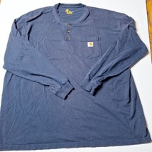 Carhartt Work Shirt Mens  3XL Blue Henley Neck Logo Pocket Long Sleeve  Button - £9.40 GBP
