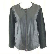 Alfani Womens Jacket Leather Wool Blend Knit Full Zip Black Size M - £17.50 GBP
