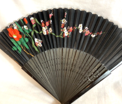 Vintage Chinese Wooden and Paper Fan Hand Painted Foldable - $173.39 MXN
