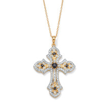 PalmBeach Jewelry .46 TCW Sapphire 18k Gold-plated Silver Cross Necklace - £80.37 GBP
