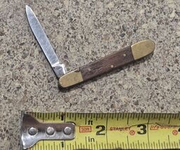 Vtg Rose Wood and Brass Single Blade Stainless Steel Folding Pocket Knife - $9.90