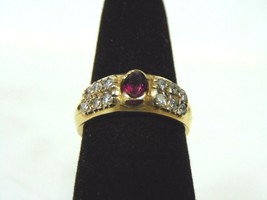 Womens Vintage Estate 14K Gold Diamond &amp; Garnet Ring  5.6g E2976 - £397.07 GBP