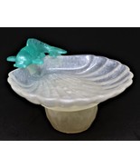 White Shell Pedestal Dish, Scallop birdbath with aqua koi, soap dish - $12.00