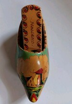 Dutch Wooden Shoe Clog W/ Brush Hand Painted Windmill Holland 8” Vintage - $209.24 MXN