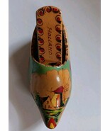 Dutch Wooden Shoe Clog W/ Brush Hand Painted Windmill Holland 8” Vintage - $209.24 MXN