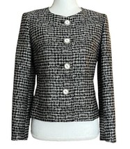 Talbots Jacket Blazer 2 Petite Silk Wool Black White Geometric Print But... - £19.41 GBP