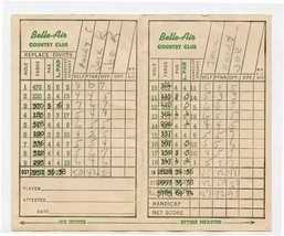 Belle Air Country Club Golf Course Score Card Overland Park Kansas 1970&#39;s - £10.82 GBP