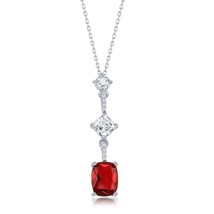 Sterling Silver White &amp; Cushion-Cut CZ Necklace - Ruby - £32.64 GBP