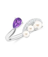 Kicky &amp; Perky 925 Sterling Silver Amethyst, Pearl &amp; Moissanite Open Ring... - $1,233.55 MXN