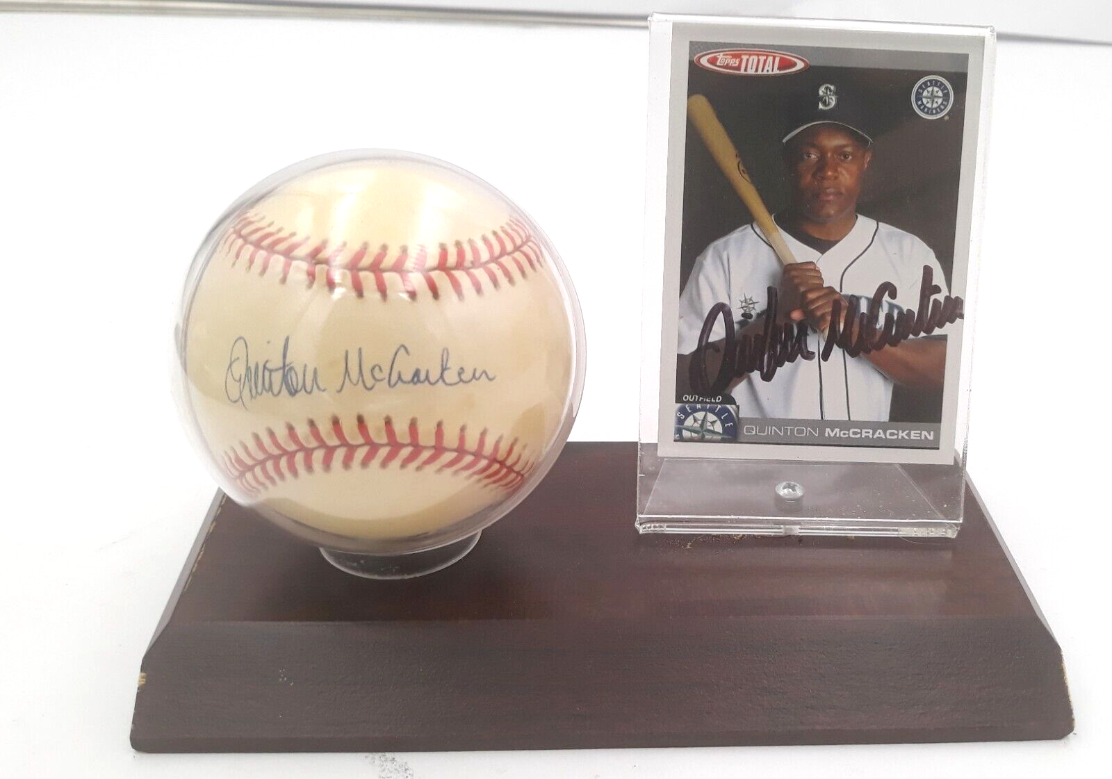 Quinton McCracken Signed Baseball &amp; (Mariners) 2004 Topps Total #306 Card - $12.99
