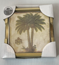 New In Box Chesapeake Bay Coasters Palm Trees Beach Decor 4 With Wooden Holder - £7.58 GBP