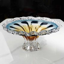 Luxury Art Glass Flower Fruit Bowl, Blue-Orange Gradient Pedestal Servin... - $5,526.91 MXN